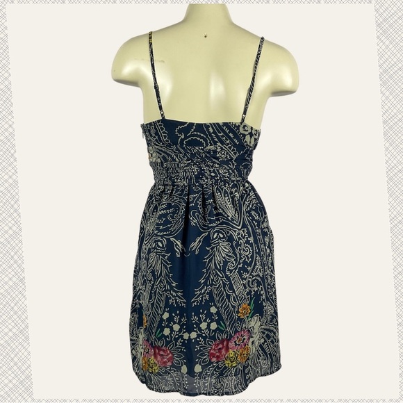 UO Staring At Stars Blue Paisley & Floral Spaghetti Strap Babydoll Dress Women 0 - Picture 6 of 8
